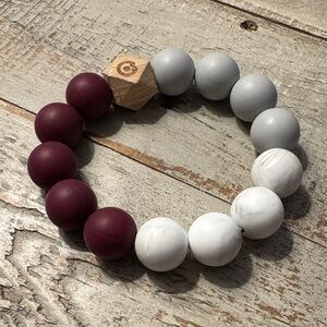 Stretchy Burgundy, Gray, and White Silicone Beaded String Bracelet
